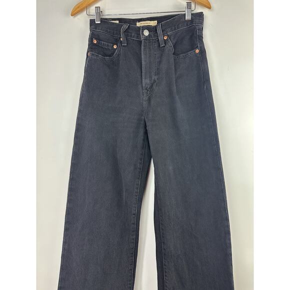 Levis Ribcage Wide Leg High Rise Denim Jeans Grunge Western Womens Size 27 Black - Picture 3 of 13